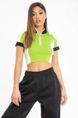 Lime Green White and Black Zip Detail Top - Aanika-Tops