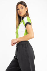 Lime Green White and Black Zip Detail Top - Aanika-Tops