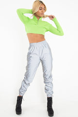 Lime Half Zip Rib Crop Jumper - Elisea-Crop Jumper