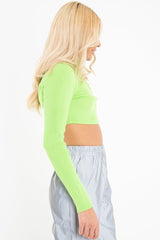 Lime Half Zip Rib Crop Jumper - Elisea-Crop Jumper