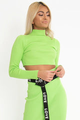 Lime High Neck Rib Knit Crop Jumper - Emogene-Crop Jumper