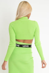 Lime High Neck Rib Knit Crop Jumper - Emogene-Crop Jumper