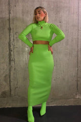Lime High Neck Rib Knit Crop Jumper - Emogene-Crop Jumper