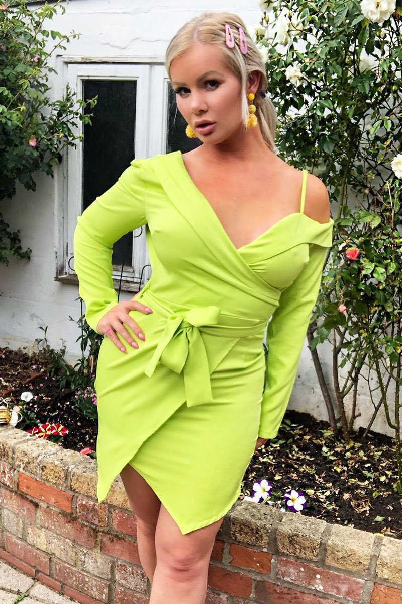 Lime Off The Shoulder Bodycon Blazer Dress - Halia-Dresses