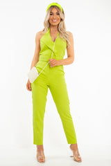 Lime Plunge Front Belted Jumpsuit - Mykel-Jumpsuits