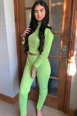 Lime Rib Crop Jumper Loungewear Set - Ayriana-Loungewear