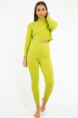 Lime Rib Crop Jumper Loungewear Set - Ayriana-Loungewear