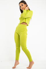 Lime Rib Crop Jumper Loungewear Set - Ayriana-Loungewear