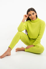 Lime Rib Crop Jumper Loungewear Set - Ayriana-Loungewear