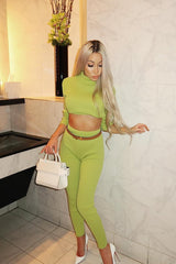 Lime Rib Crop Jumper Loungewear Set - Ayriana-Loungewear