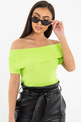 Lime Rib Knit Bardot Top - Gloria-Tops