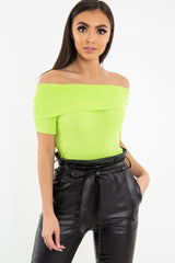 Lime Rib Knit Bardot Top - Gloria-Tops
