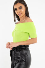 Lime Rib Knit Bardot Top - Gloria-Tops