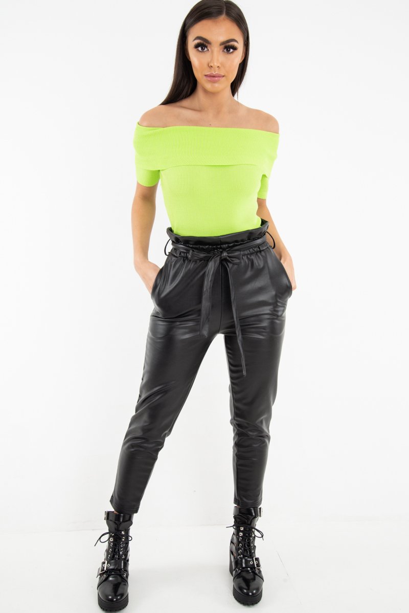 Lime Rib Knit Bardot Top - Gloria-Tops