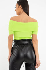Lime Rib Knit Bardot Top - Gloria-Tops