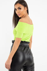 Lime Rib Knit Bardot Top - Gloria-Tops