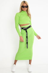 Lime Rib Knitted Midi Skirt - Kloey-Skirts