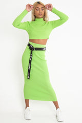 Lime Rib Knitted Midi Skirt - Kloey-Skirts