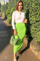 Lime Rib Knitted Midi Skirt - Kloey-Skirts