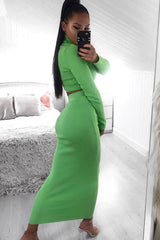 Lime Rib Knitted Midi Skirt - Kloey-Skirts
