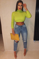 Lime Rib Roll Neck Crop Jumper - Hayvin-Crop Jumper