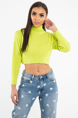 Lime Rib Roll Neck Crop Jumper - Hayvin-Crop Jumper
