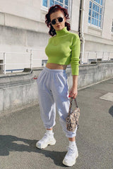 Lime Rib Roll Neck Crop Jumper - Hayvin-Crop Jumper