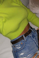 Lime Rib Roll Neck Crop Jumper - Hayvin-Crop Jumper