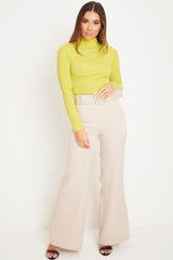 Lime Rib Roll Neck Long Sleeve Top - Marci-Tops