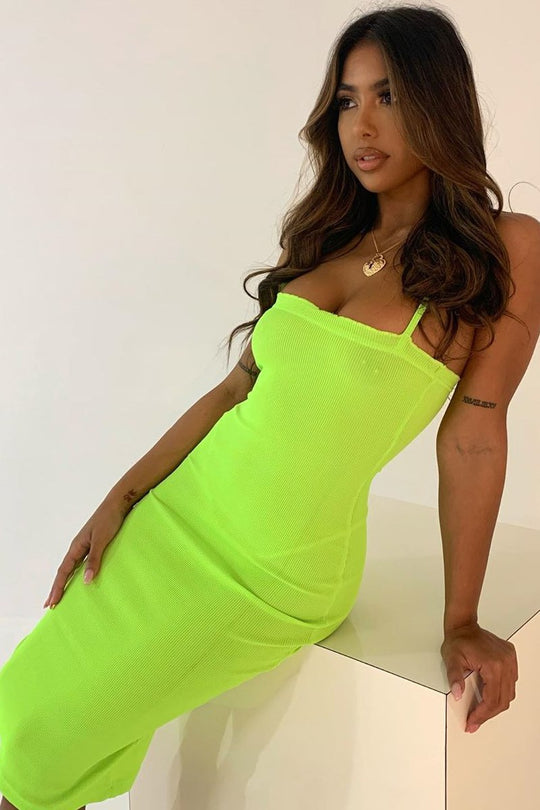 Lime Ribbed Frill Edge Midi Dress - Aalani