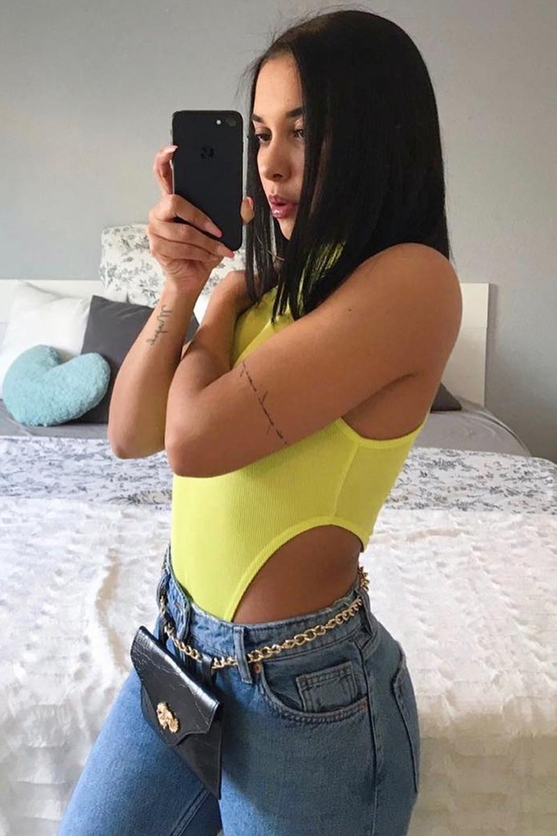 Lime Ribbed High Neck Sleeveless Bodysuit - Electra-Bodysuits