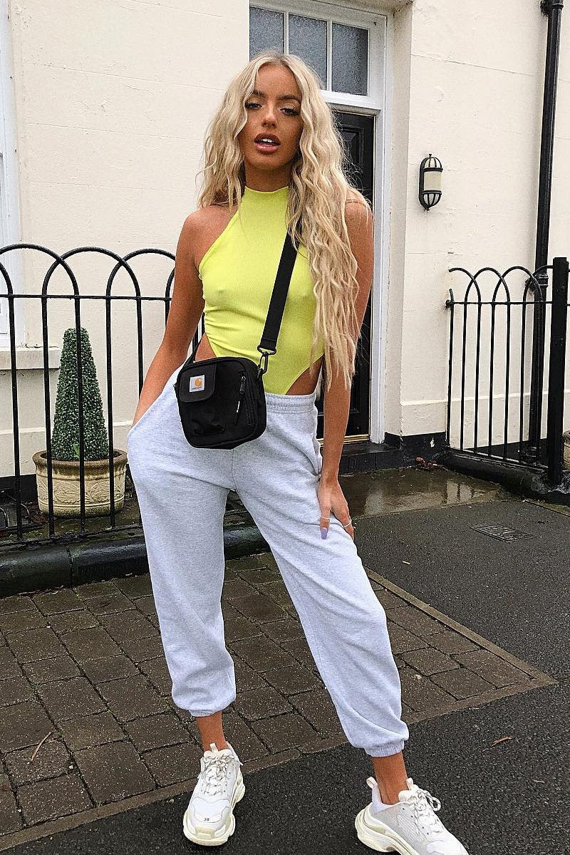 Lime Ribbed High Neck Sleeveless Bodysuit - Electra-Bodysuits
