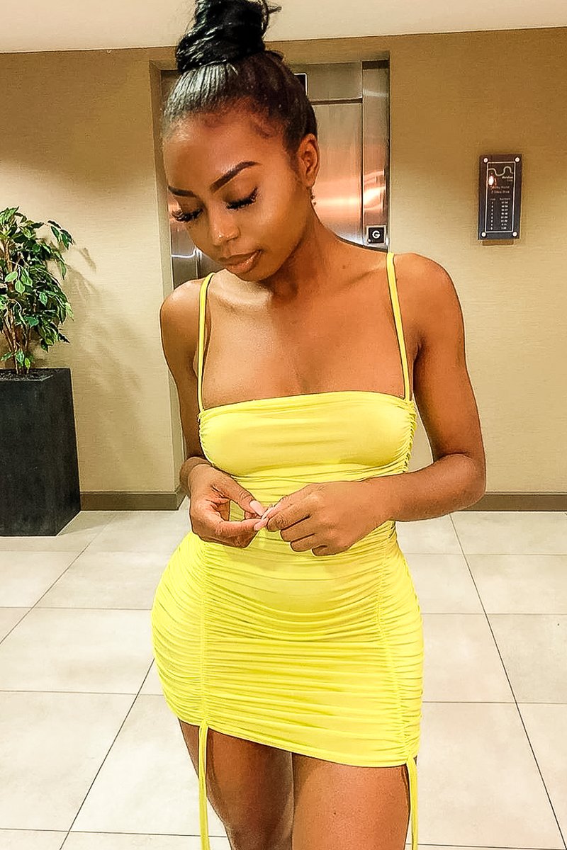 Lime Ruched Detail Bodycon Mini Dress - Harlie-Dresses