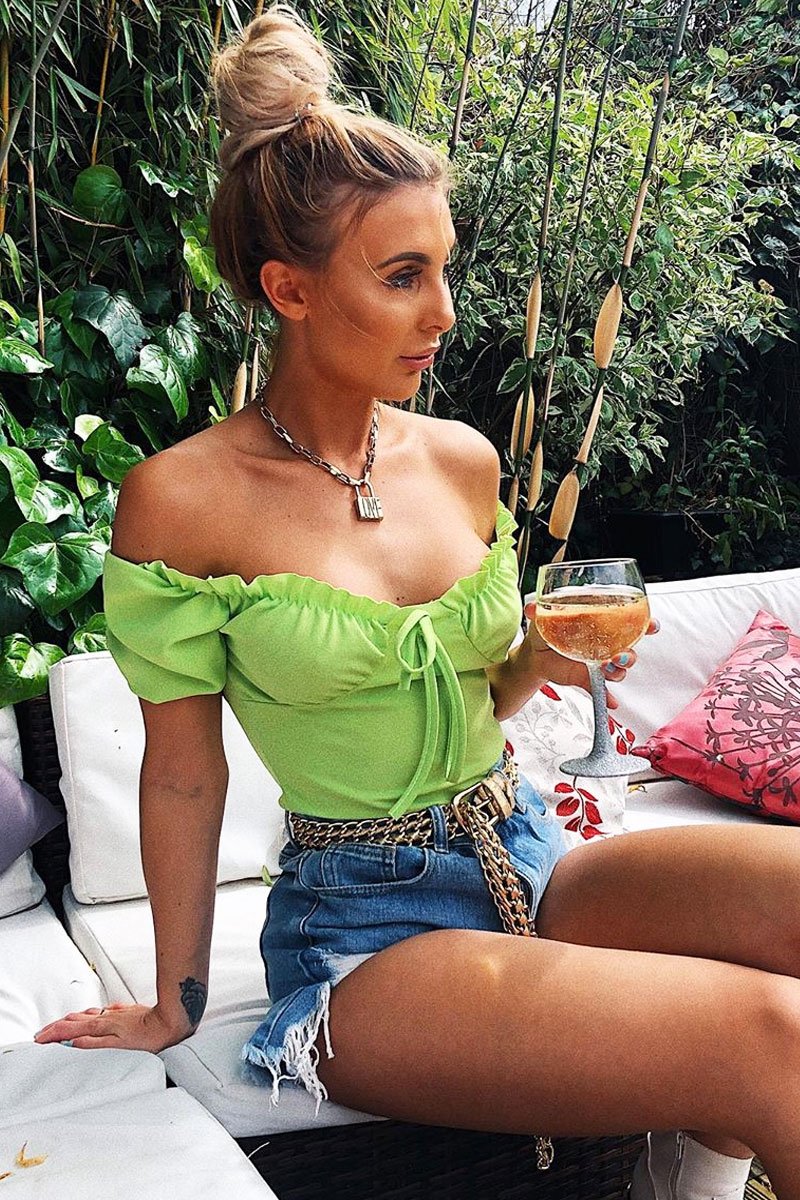 Lime Ruffle Tie Front Bardot Crop Top - Pandora-Crop Tops