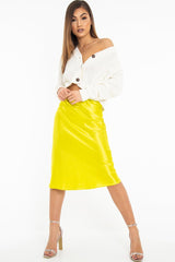 Lime Satin High Waist Floaty Midi Skirt - Dasha-Skirts