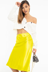 Lime Satin High Waist Floaty Midi Skirt - Dasha-Skirts