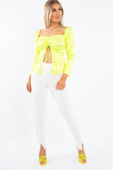 Lime Satin Ruched Tie Detail Top - Malika-Tops