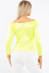 Lime Satin Ruched Tie Detail Top - Malika-Tops