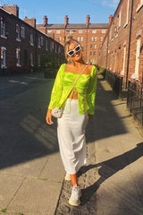 Lime Satin Ruched Tie Detail Top - Malika-Tops