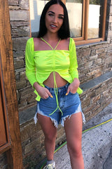 Lime Satin Ruched Tie Detail Top - Malika-Tops