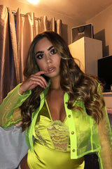 Lime Sheer Button Front Crop Blouse - Damari-Tops