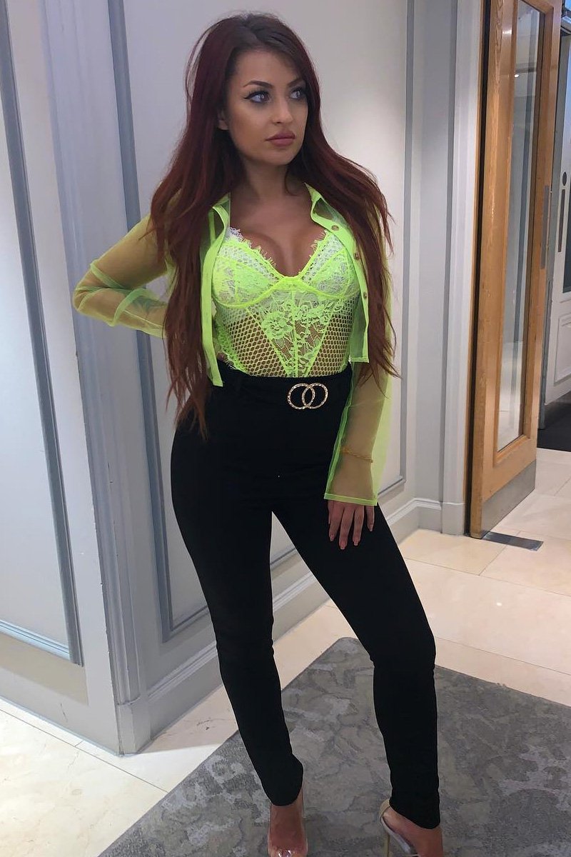 Lime Sheer Button Front Crop Blouse - Damari-Tops