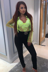 Lime Sheer Button Front Crop Blouse - Damari-Tops