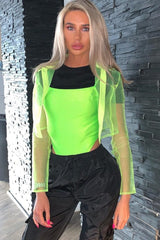 Lime Sheer Button Front Crop Blouse - Damari-Tops
