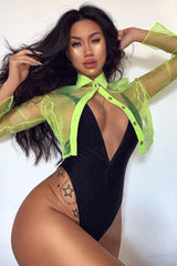 Lime Sheer Button Front Crop Blouse - Damari-Tops