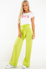 Lime Slinky Tie Detail Wide Leg Trousers - Jenelle-Trousers
