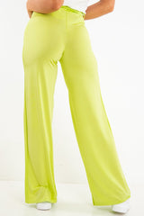 Lime Slinky Tie Detail Wide Leg Trousers - Jenelle-Trousers