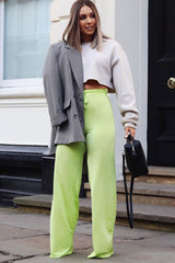 Lime Slinky Tie Detail Wide Leg Trousers - Jenelle-Trousers