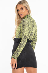 Lime Snake Print High Neck Long Sleeve Bodysuit - Evanna-Bodysuits