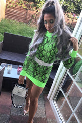 Lime Snake Print Roll Neck Mini Jumper Dress - Azani-Dresses